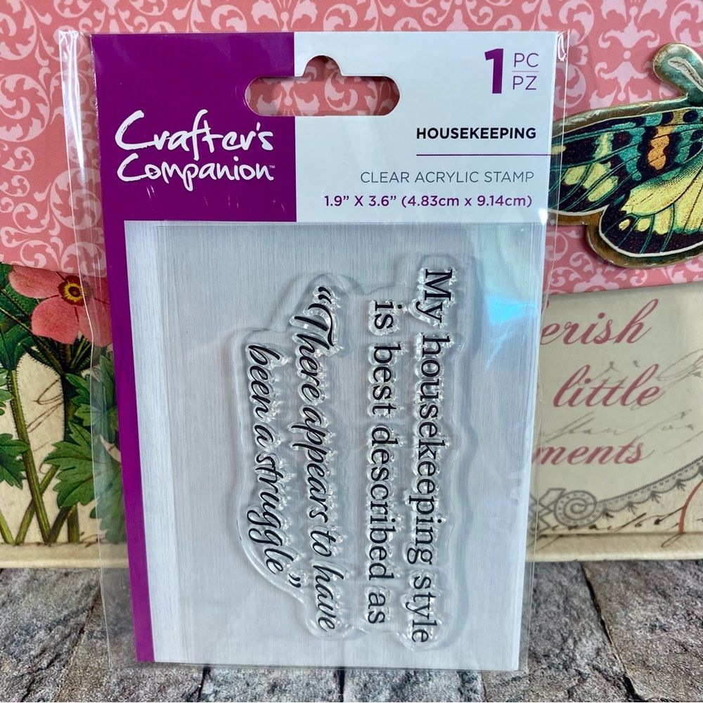 Crafter's Companion Clear Acrylic Stamp NWT Housekeeping 1 Piece Handmade Cards